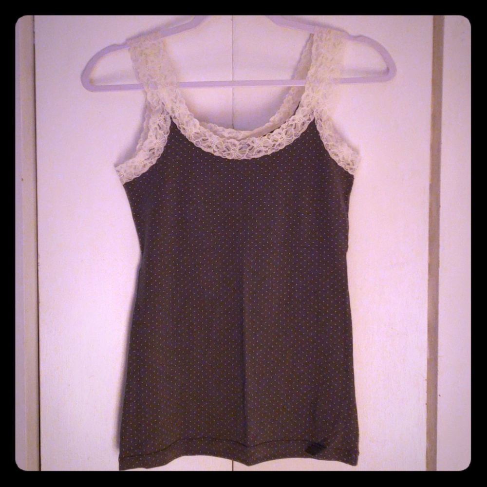 Gray & White Polka Dot Lace Tank Top